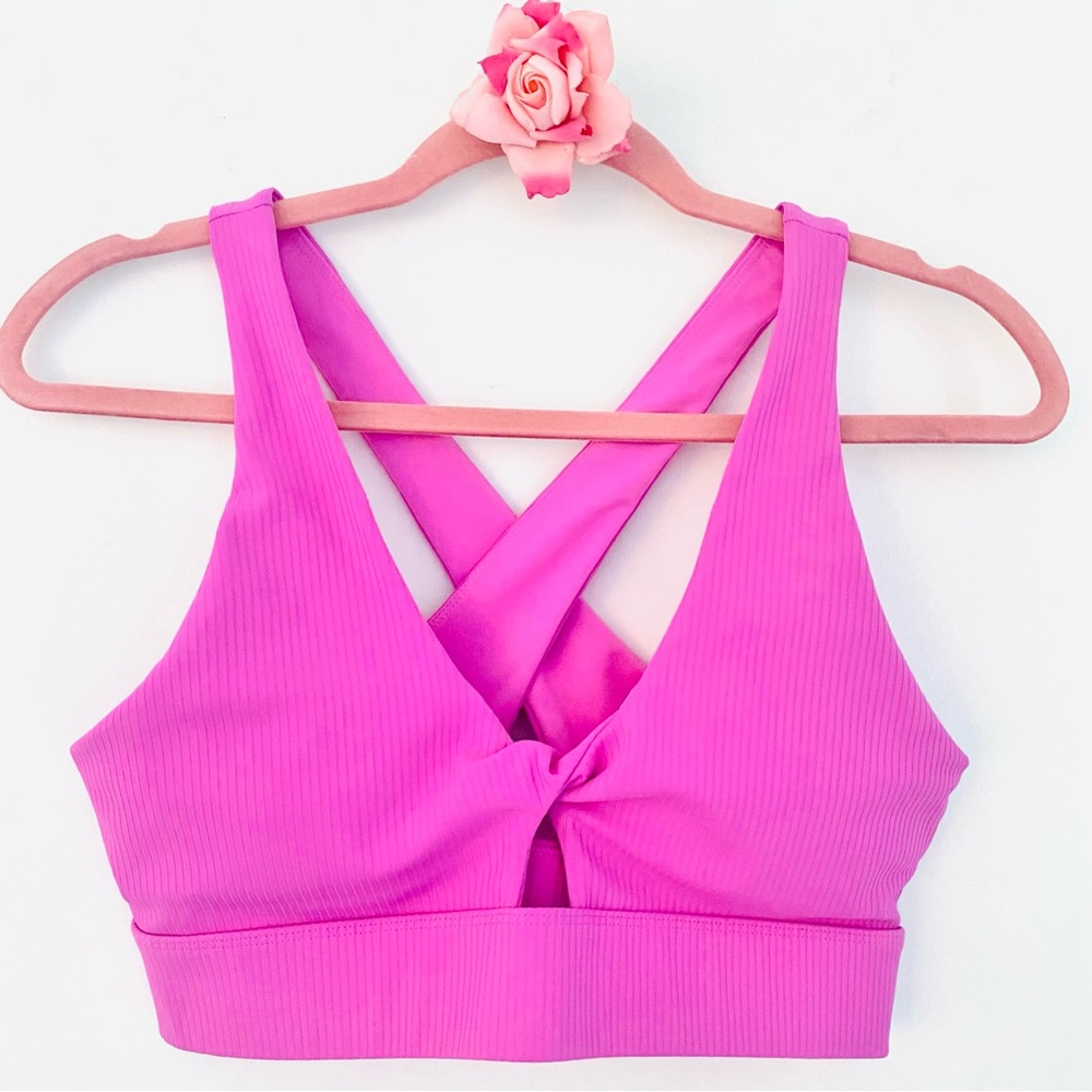 Fabletics Pink Cross-Back Ribbed Sports Bra